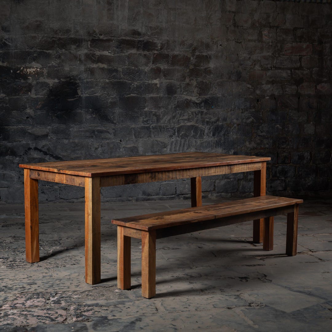 Reclaimed Wood Dining Table Set: Rustic Farmhouse Table With Benches - Etsy