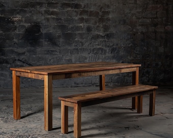 Reclaimed Wood Dining Table Set: Rustic Farmhouse Table with Benches