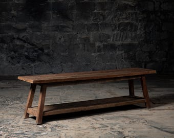 Handcrafted Reclaimed Wood Bench with Shelf: Rustic Sleeper Wood