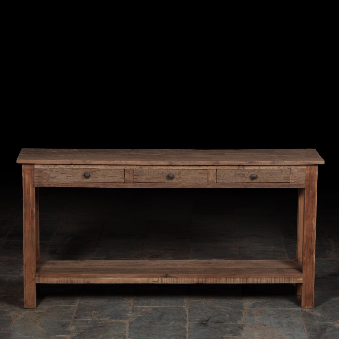 Rustic Reclaimed Textured Wood Console Table With Drawers and Shelf ...