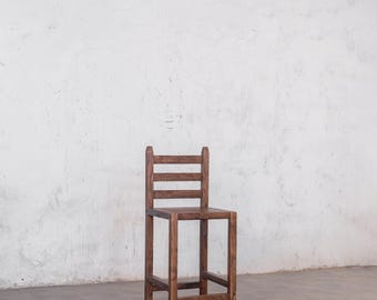 Rustic Reclaimed Wood Counter Chair – Handmade Bar Stool, Vintage Ladder Back, Farmhouse Kitchen Seating