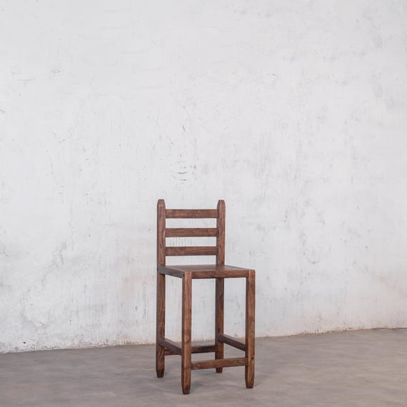 Rustic Reclaimed Wood Counter Chair – Handmade Bar Stool, Vintage Ladder Back, Farmhouse Kitchen Seating