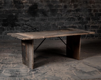 Melodious Old Rustic Finish Reclaimed Wooden Dining Table | Southern Old Wood Natural Raw Finish Dining Table | Vintage Garden Dining Table