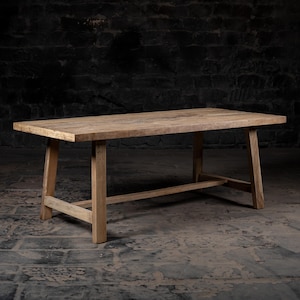 Vintage Reclaimed Wood Dining Table: Rustic Bleach Finish, Farmhouse Style