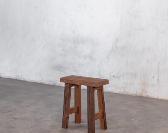 Reclaimed Wood Stool | Rustic Handmade Furniture | Farmhouse Wooden Seat | Sustainable Accent Stool
