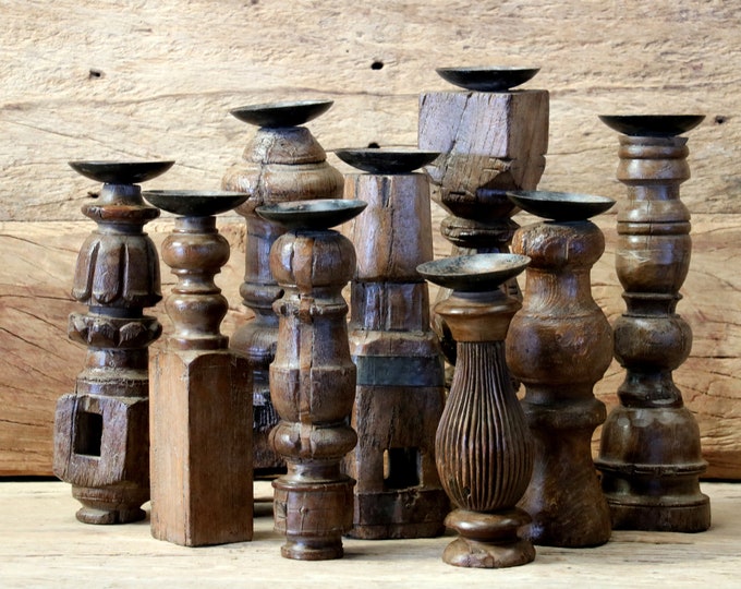 Retro Wooden Vintage Candle Stand Antique Made Old Wooden Leg Handmade