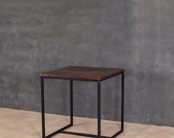 Industrial Reclaimed Wood Dining Table – Square Kitchen Table with Metal Legs – Rustic Handmade