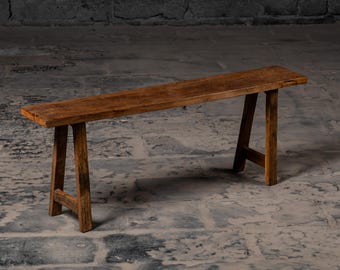Reclaimed Wood Slim Bench: Rustic Weathered Entryway Bench