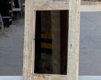 Vintage reclaimed Rough wood mirror frame for bathroom , dressing room, Bedroom, Entryway, . Antique mirror, vintage/antique photo frame |