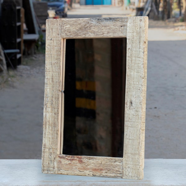 Vintage reclaimed Rough wood mirror frame for bathroom , dressing room, Bedroom, Entryway, . Antique mirror, vintage/antique photo frame |