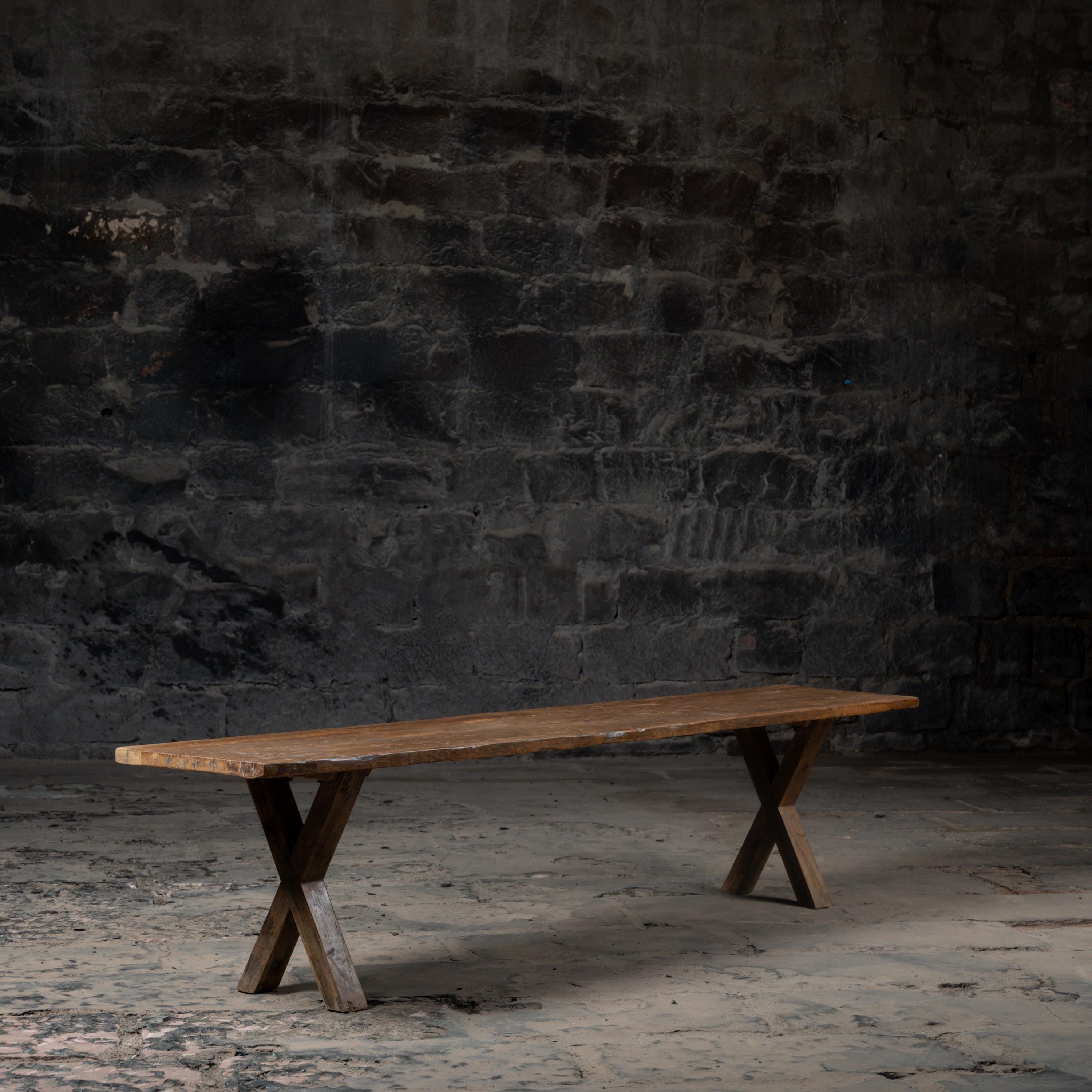 Rustic Reclaimed Wood Dining Bench: Bleach Finish, Cross Legs - Etsy