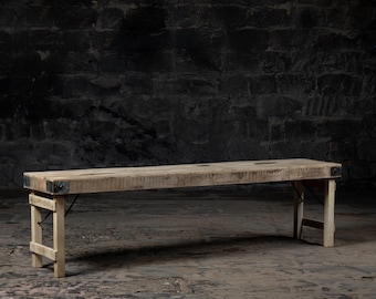 Handmade Reclaimed Wood Folding Bench: Antique Farmhouse Style
