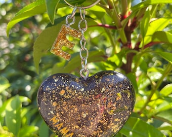 Blumenkonservierung, personalisiertes Geschenk, Schlüsselanhänger, Herz-Schlüsselanhänger aus Harz, handgemachter Taschenanhänger,