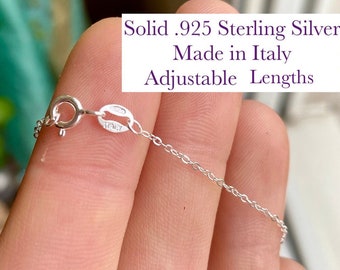 925 Sterling Silber Kabelkette. Verstellbare Silberkette. 40 - 55cm Längen. Flache ovale Kabelkette . 1.3mm gelötete Glieder. Filigrane Kette