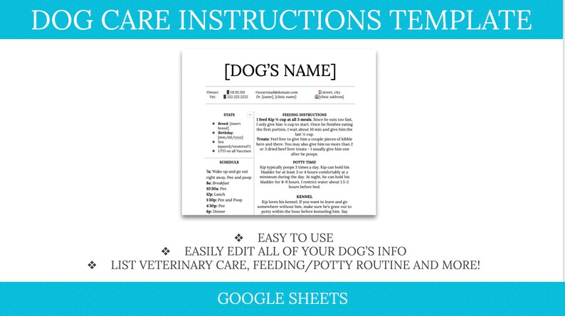 Dog Care Instructions Template | Dog Staycation | Pet Sitter Care ...