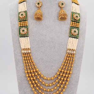 Emerald Pearl kemp Stone Haram Necklace Set/MultiLayer Long Necklace Set/Haram Necklace Set/Traditional Necklace Set/Layered Necklace Set