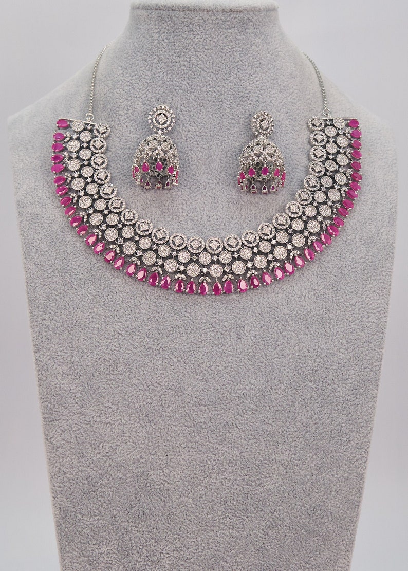 IIJ Pearl & Crystal Beaded Maharani Haar Necklace & Jhumki Earrings Set - Bridal Jewelry For Weddings & Anniversaries - View #4