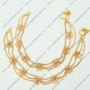 Triple Layered Chain Kundan Anklet Set/Gold Plated Anklet Pair/Payal/Kemp Stone Payal/Jhanjran/Panjeb/Traditional Anklets/Anklet for Women