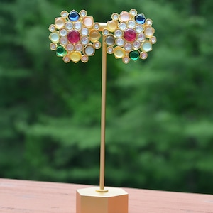 Flower Kundan Studs: Navratan Indian Earrings