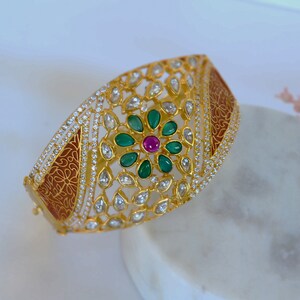 Openable Kundan CZ Kada Bracelet: Indian Bangle, Bridesmaid Gift