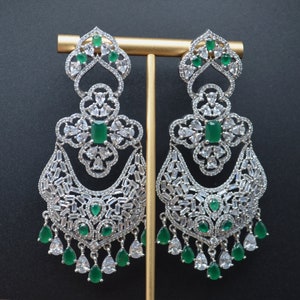 Statement American Diamonds & Baguette Stone Earrings With Monalisa Stones