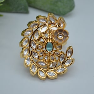 Tyaani Kundan Adjustable Rings/Statement Rings/Adjustable Rings/Indian Rings/Oversized Rings/Gold Finish Kundan Rings/Tyaani Statement Rings