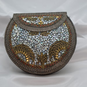 Mosaic Clutch, German Silver Clutch, Silver Metal Clutch, Silver Mosaic Embellished Purse,Partywear Clutch, Vintage Clutch, Handmade Clutch