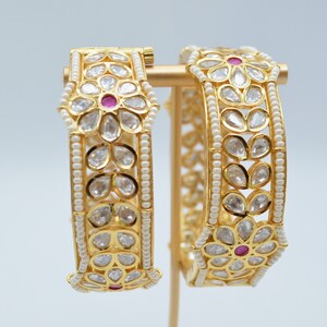 Openable Kundan Kada: Gold Plated Indian Bridal Bangle (Set of 2)