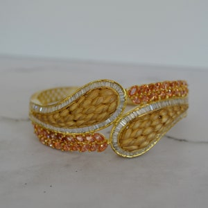 Cubic Zirconia Bangle Bracelet/Openable Bracelet For Brides/Designer Bracelet For Her/Bridesmaid Jewelry/Matte Gold Bracelet/CZ Bracelet