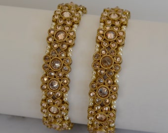 Reverse Polki Bangles Set of 2/Polki Bangles/Kundan Bracelet/Dull Gold Bangle/Indian Bangle/Indian Jewelry/Pakistani jewelry/Pair Bangles
