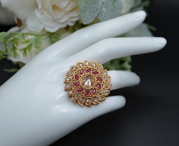 Buy Coin Kundan Diamond Ring, Gold Indian Wedding Ring,kundan Ring  /adjustable Ring/ Indian Ring/ Indian Jewelry/ Bollywood Jewelry Online in  India - Etsy