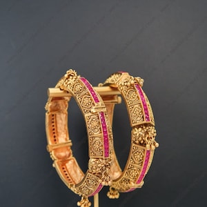 Ruby Traditional Openable Kada/Size 2.6/Traditional Openable Kada/Indian Openable Bangle/Antique Gold Kada/Ethnic Jewelry/Ruby Indian Kada