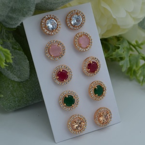 CZ Monalisa Stone Studs: Rose Gold Finish, Pack of 5
