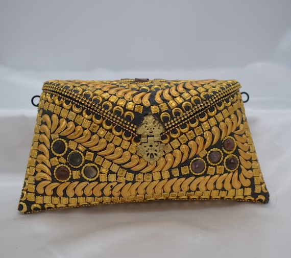 Gold Black Metal Mosaic Embellished Clutch/metal Clutch/indian