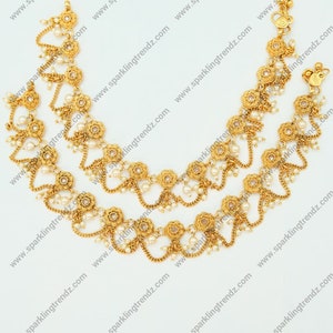 Traditional Flower Shaped Anklet Set/Antique Gold Anklets/Payal/Punjabi Jhanjra/Indian Payal/Kundan Payal /Panjeb/Indian Anklets for Women