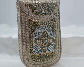 Mosaic Mobile Clutch/Metal Clutch/ Indian Handmade Sling Bag/Vintage Style Purse/ Handmade Clutch/Gift for her/Silver Metal Purse/brass bag