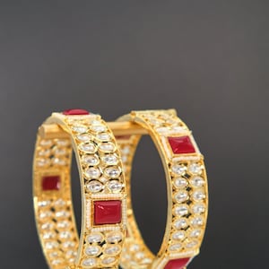 Kundan Maroon Stone Kada Bangle Set: Gold Plated Indian Jewelry