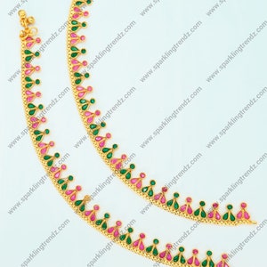 Traditional Kemp Stone Anklet Set/Matte Gold Plated Anklet Pair/Payal/Kemp Stone Payal/Jhanjran/Panjeb/Traditional Anklets/Anklet for Women