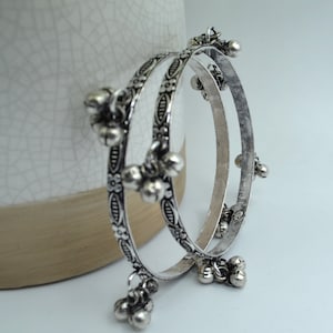 German Silver Non-Openable Kada With Ghungroo/Kolhapuri oxidized Bangles/Oxidized bangle Set/Indian Jewelry/GS Ethnic Bangles/Tribal Jewelry
