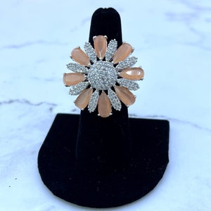 Large American Diamond Ring |Statement Ring|Adjustable Ring|Indian Ring|Pakistani Jewelry|Bollywood Jewelry|Floral Rings|Monalisa Stone Ring