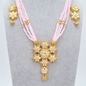 Pink AC Kundan Mala Necklace Set/Polki Kundan Necklace/Indian Long Necklace Set/Statement Necklace Set/Long Mala/Rani Haar/Pakistani jewelry