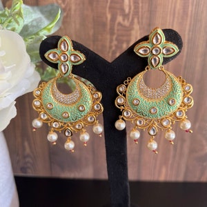 Kundan Earrings/Kundan meenakari Chandbali/Indian Earrings/Meenakari Dangle Earrings/Pakistani Earrings/Statement Earrings/Kundan chandbali