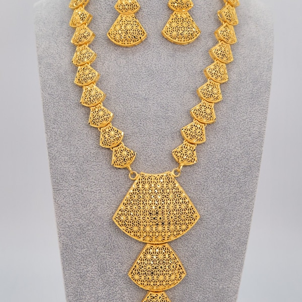Arabi Style Long 1 Gram Gold Plated Necklace Set/Long Rani Haar/1 Gram Gold Plated Necklace Set/Wedding Jewelry/Designer Jewelry/Combo Set