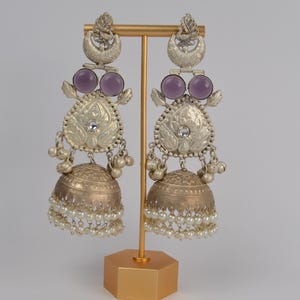 925 Silver Coated Handcrafted Peacock Long Jhumki Earring/SLA Earrings/Oxidized Earrings/Tribal/Indian Jewelry/Boho Jewelry/Navratri Jewelry