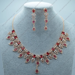 American Diamond Halsketten Set: Rose Gold Indian Choker