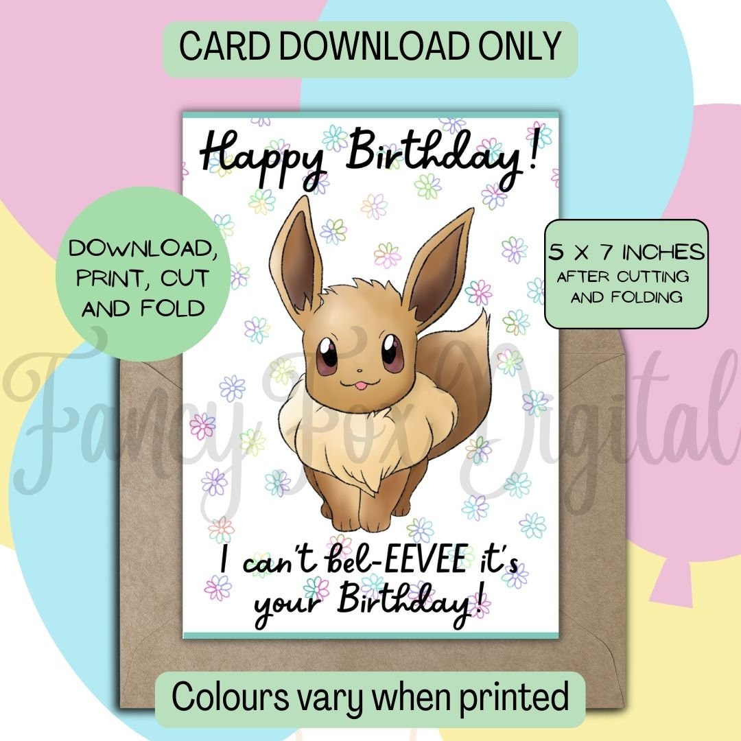 Birthday Card Printable Eevee Pokemon Card Pokemon Eevee - Etsy