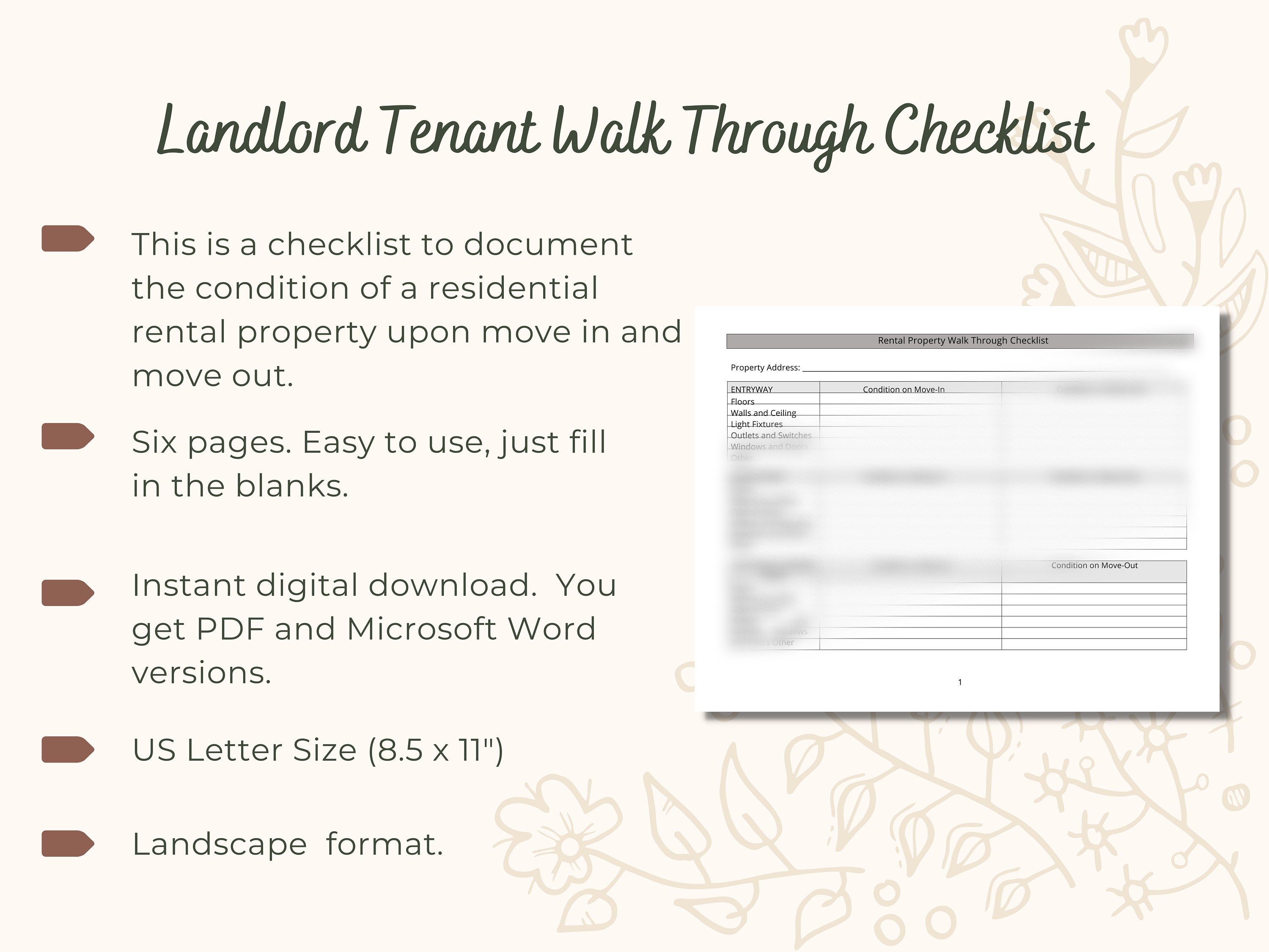 Easy Rental Initial Walk Through Checklist.pdf Landlord Tenant Walkthrough Checklist, Property Inspection Checklist ...