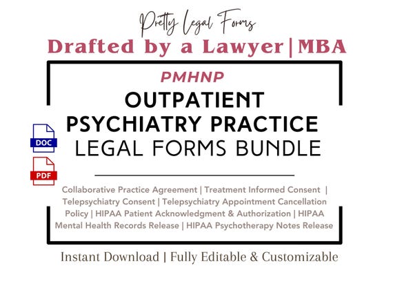 Psychiatry Practice Forms Bundle APRN Mental Health Patient Intake Outpatient Psychiatry Consent and Hipaa Forms PMHNP Telehealth Templates