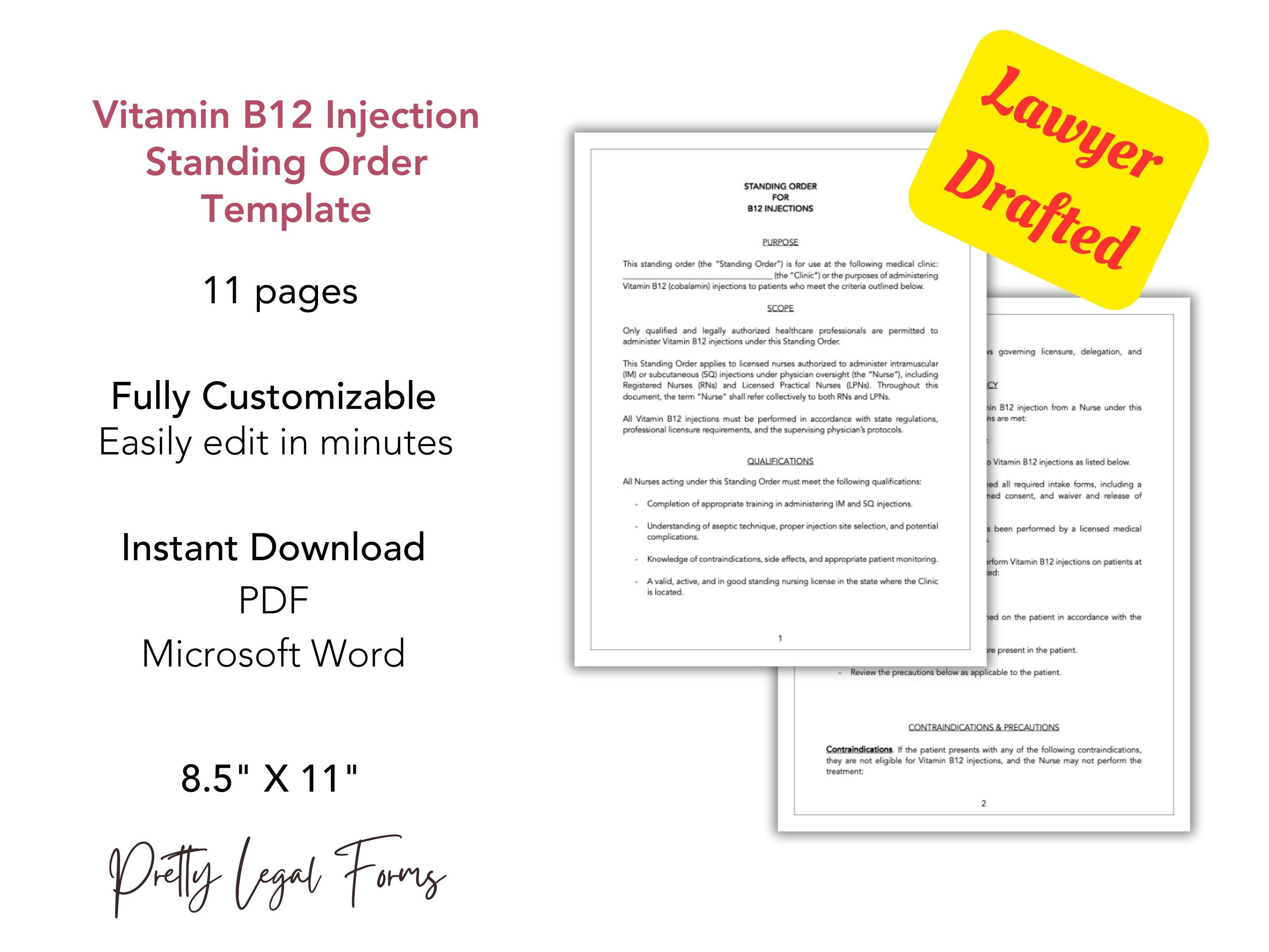 do b6 and b12 injections work Vitamin B12 Injection Standing Order Template B12 Shots Protocol IV Drip  Clinic Business Forms Medical Spa Standing Orders Infusion Nurse