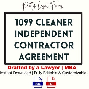 Cleaning Contract 1099 Independent Contractor Agreement for Cleaner, 1099 Cleaning Service Contractor Agreement, Cleaning Business Forms